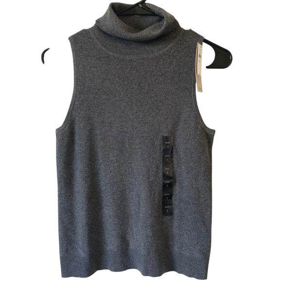 NEW BANANA REPUBLIC Metallic Gray Lurex Sweater Tank Small Petite Turtleneck - Picture 1 of 5